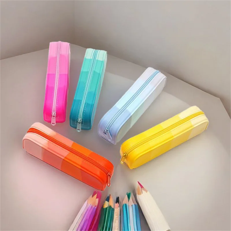 Soft Silicone Gradient Color Pencil Case Student Stationery Large Capacity Storage Bag Kawaii School Supplies