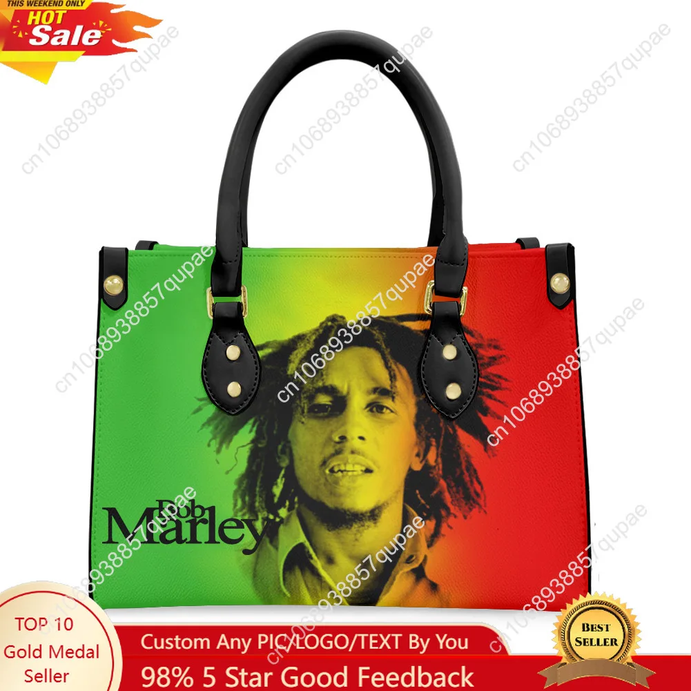 

Bob Marley Tote Bag Purse Reggae Rock Jamaica Singer Womens Mens Personalized Text Image PU Leather Handbag Shopping Gift Bags