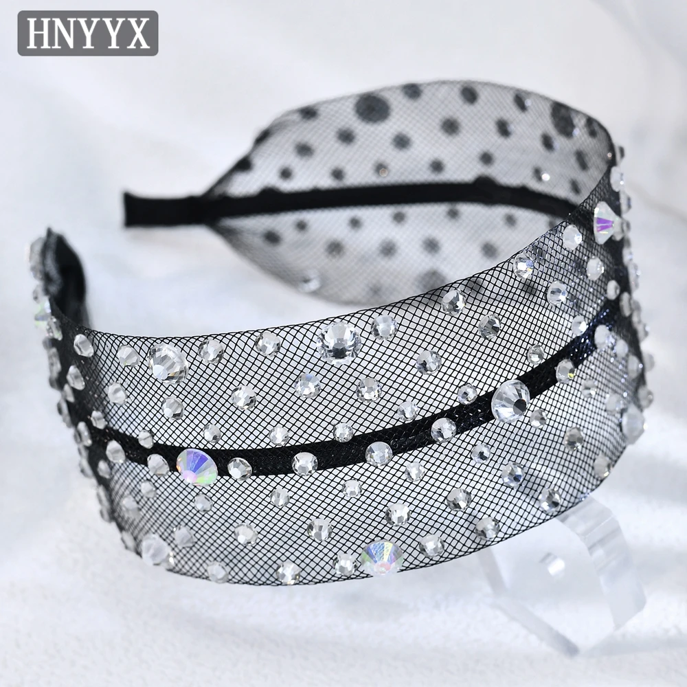 HNYYX Rhinestone opaska na głowę z szerokim rondem barokowa obręcz do włosów Vintage akcesoria do włosów dla kobiet festiwalowe nakrycia głowy Party nakrycie głowy A66 — zdjęcie 7