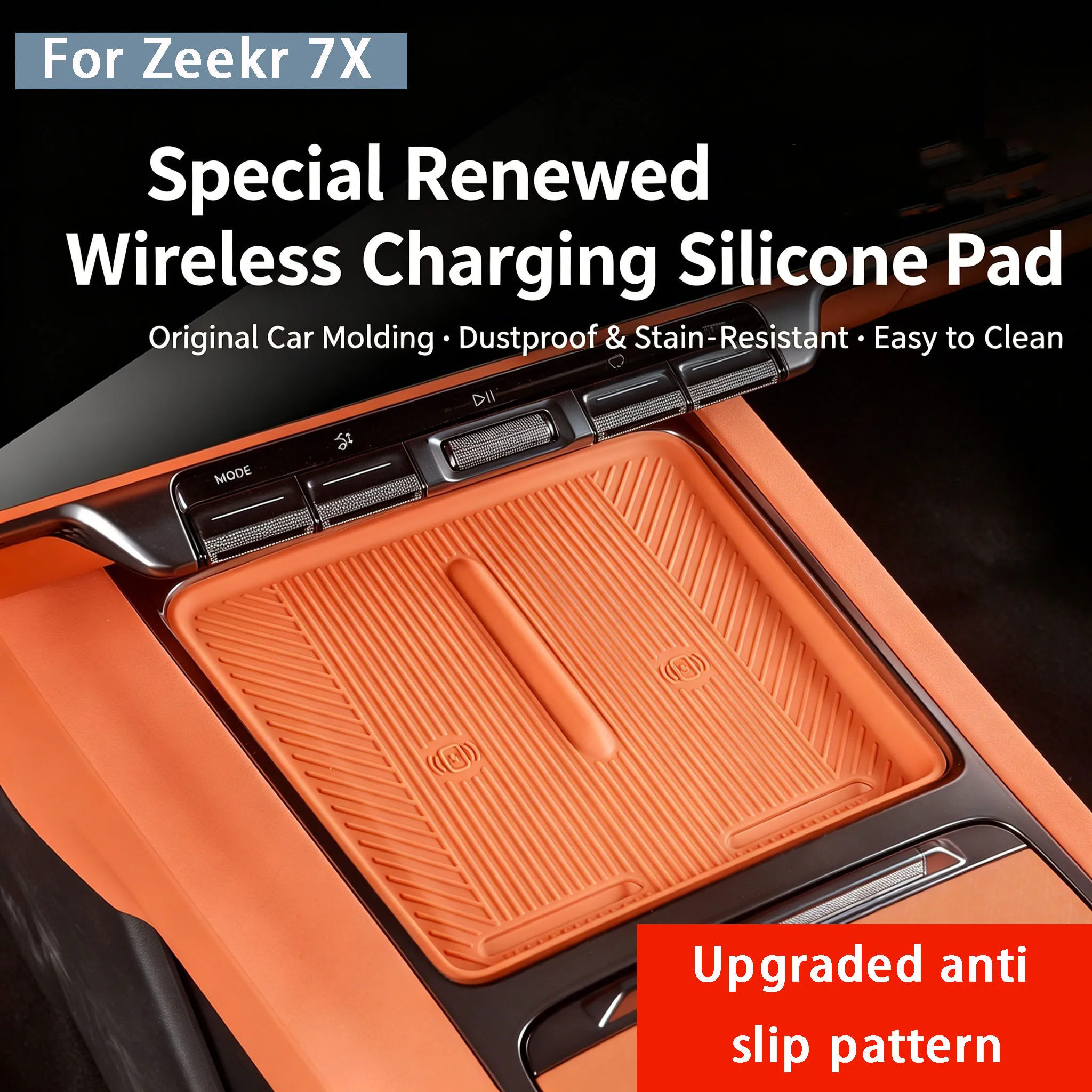 

For Zeekr 7X 2025-2026 Wireless Charging Pad, Central Control Panel Pad, Interior Anti Slip Pad, Silicone Accessories