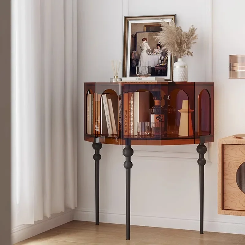 Italian sideboard, entryway, modern and simple entry, semi-circular decoration of the entryway, shelves, French