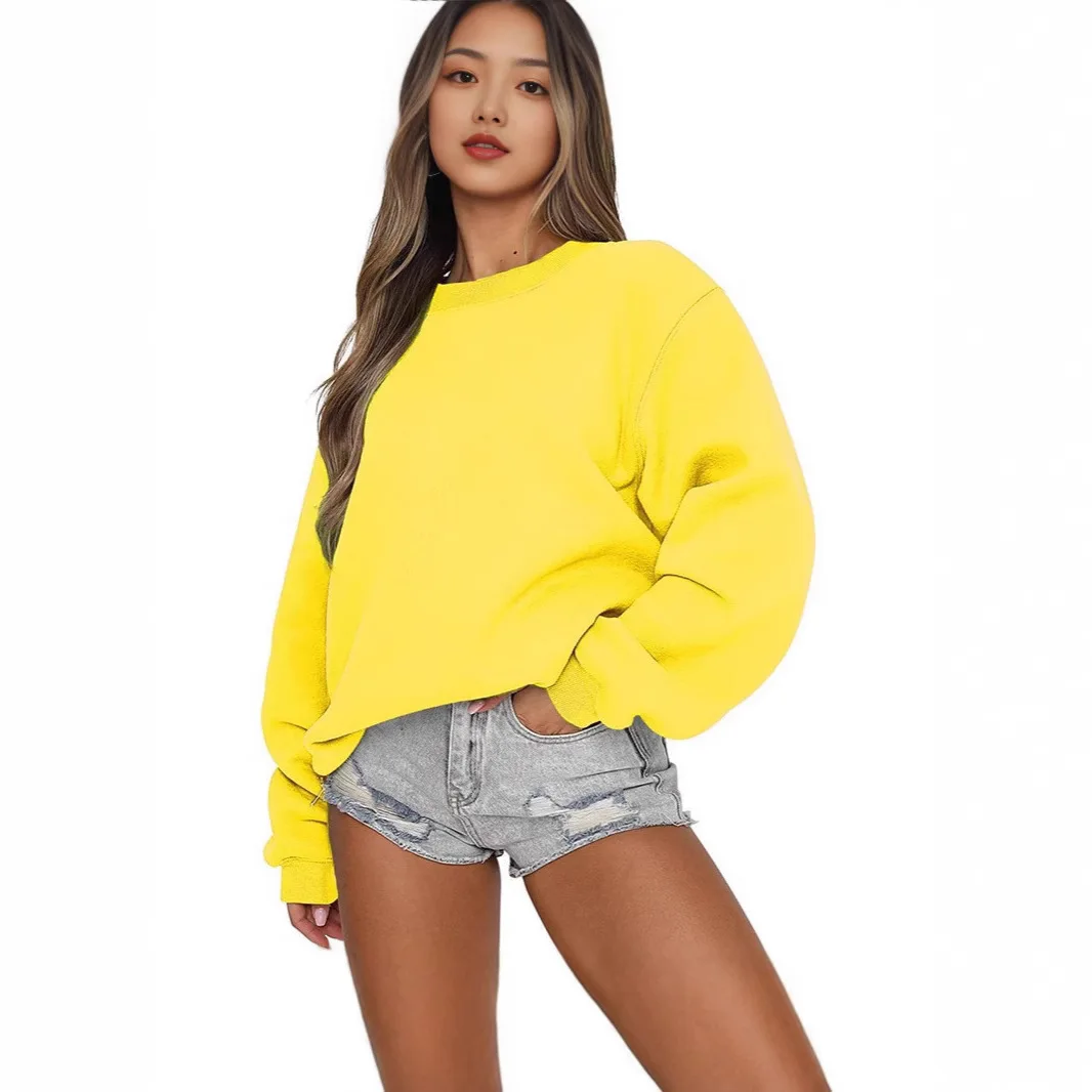 Top da donna autunno inverno Felpa da donna semplice e solida Manica lunga Pullover da donna Girocollo casual Top pollover vestibilità ampia