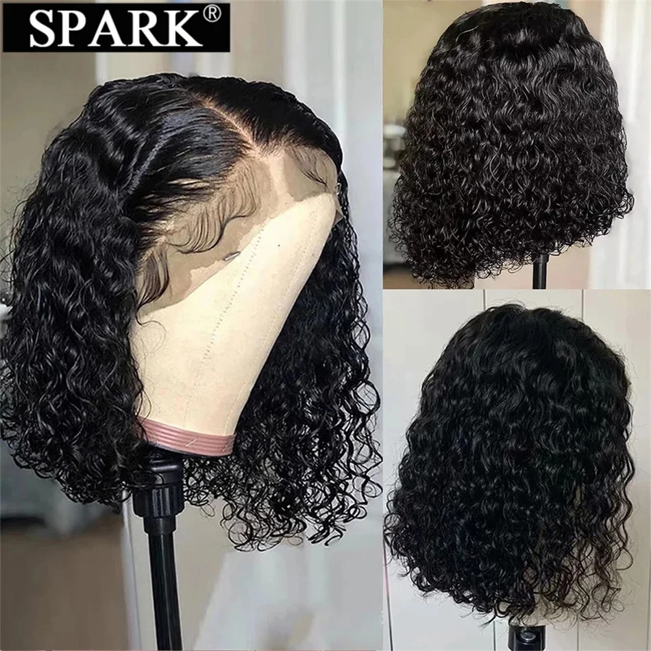 Human Hair Wigs For Women Brazilian Deep Wave Frontal Wig 180 Density Transparent 13x4 Lace Wig Jerry Curl Bob PrePlucked Remy