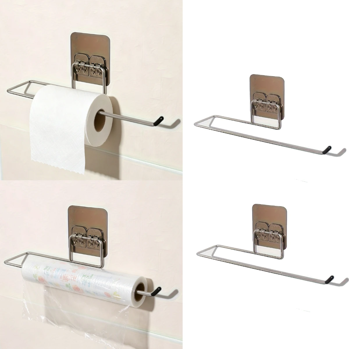 Paper Roll Holder Towel Rack Cling Film Storage Rack Bathroom No Punching Storage Rack Hanging Shelf Kitchen Tissue Accessories