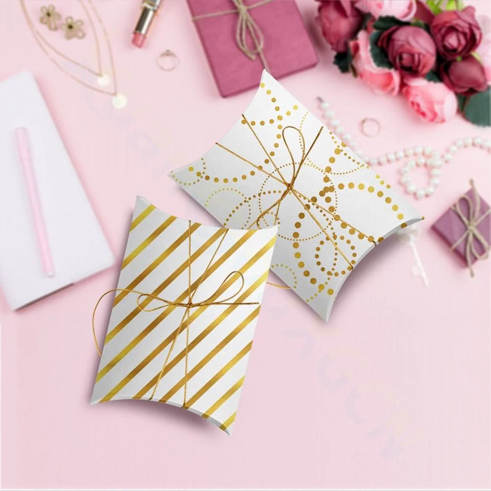 10pcs Christmas Kraft Paper Box Pillow Shape Candy Box Merry Christmas Favor Gift Boxes For Kid Happy New Year Navidad with line