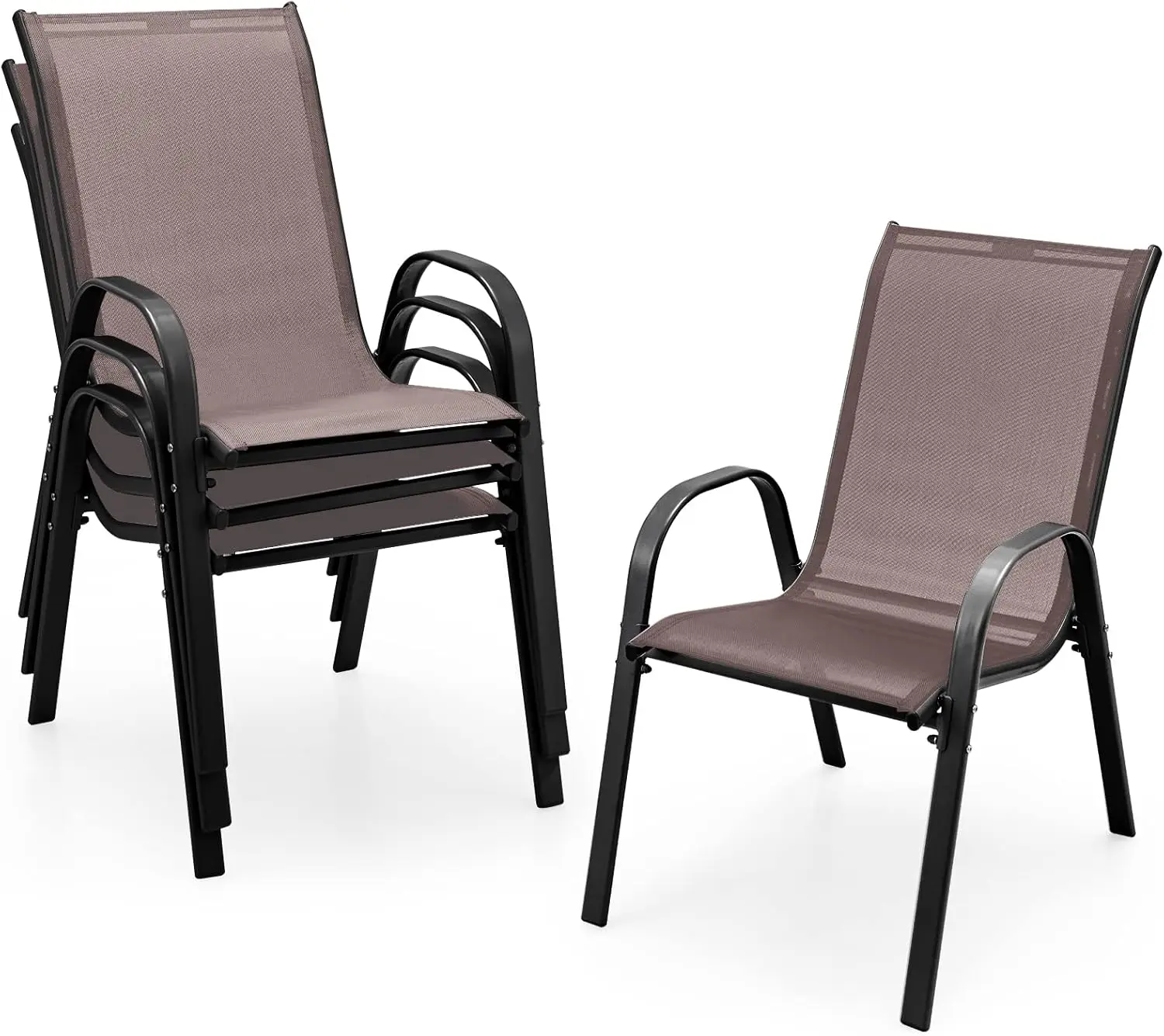 Set of 4 Patio Chairs, Outdoor Stackable Dining Chairs w/Armrests, 330 LBS Capacity, All Weather Fabric, Heavy Duty Rustproof