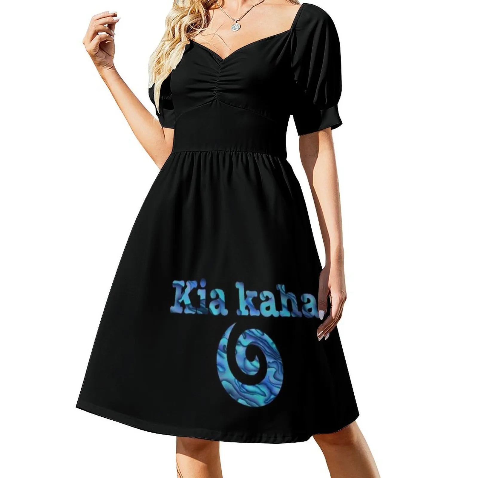 Kaha Koru Sweetheart Neckline Dress Elegant Summer Party Dress For Women Koru Kaha Maori Paua Nz New Zealand Women's Clothing #2