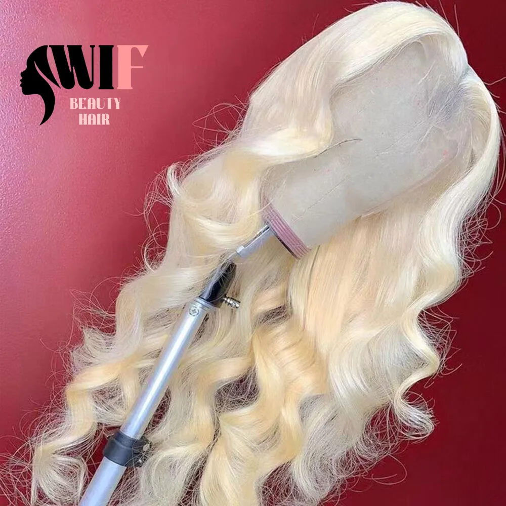 WIF Blonde Color Body Wave Synthetic Hair Women Makeup Use 613 Blonde Long Wavy Heat Fiber Lace Front Wig Golden Hair