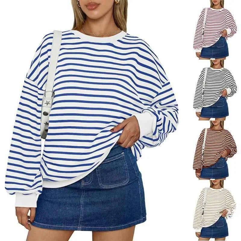 

Striped Women's Sweatshirt Casual Comfortable Fit Hoodie Trendy European Style Color Block Long Sleeve Top
