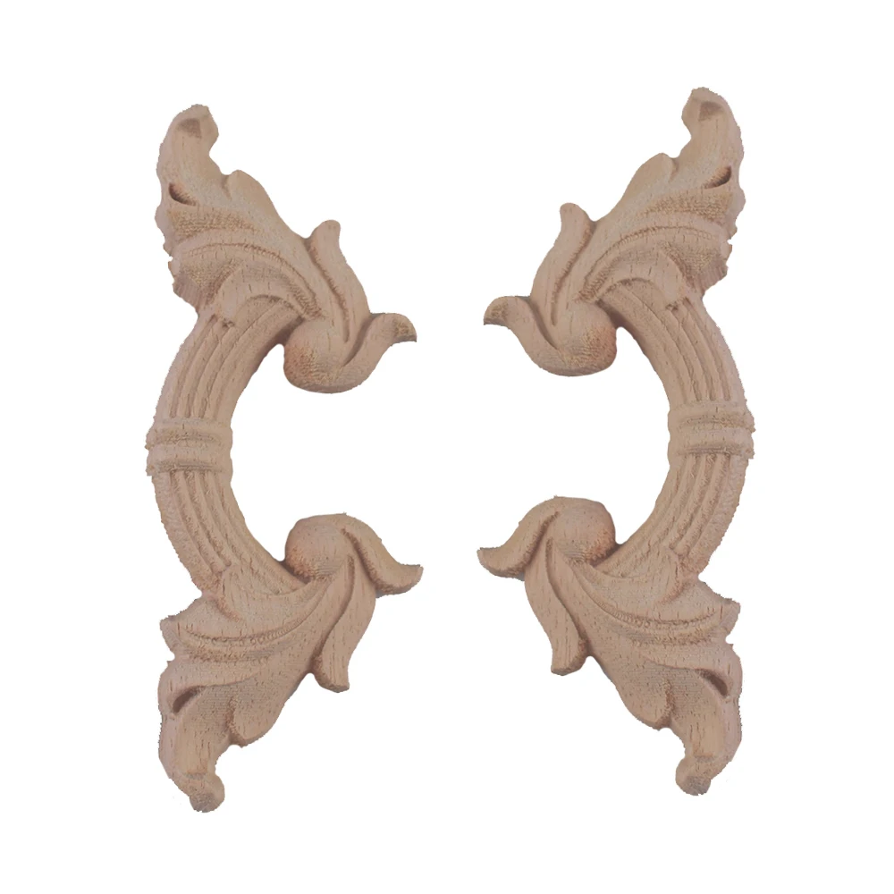 

4PCS Wood Figurines Wood Applique Wood Decal Onlay European Retro Crown Flower Oval Wooden Furniture Corner Home Decoration