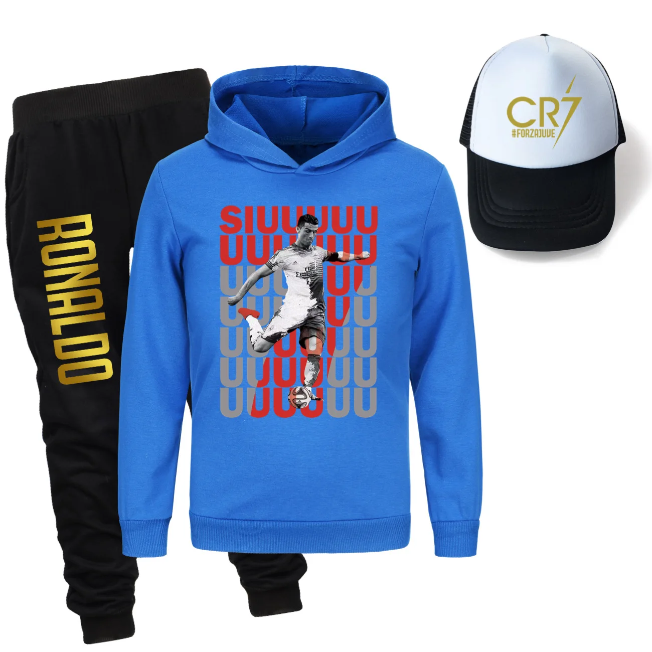 3-14 Years CR7 Hoodie Sportswear Football idol Star Clothes Boys Girls Fashion Sweatshirts Hoodies Tops+pants+sunhat 3pcs Sets