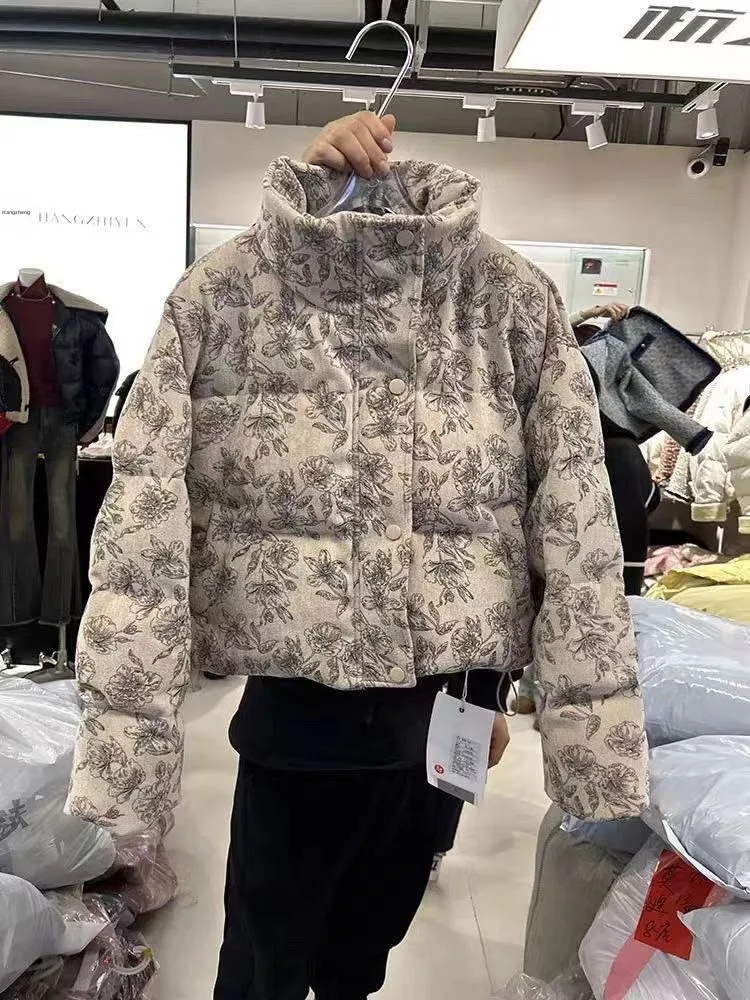 

Sli Retro Printed Stand Collar Women's Bread Coat Winter Korean Version Casual Trendy Cotton Jaet Outerwear