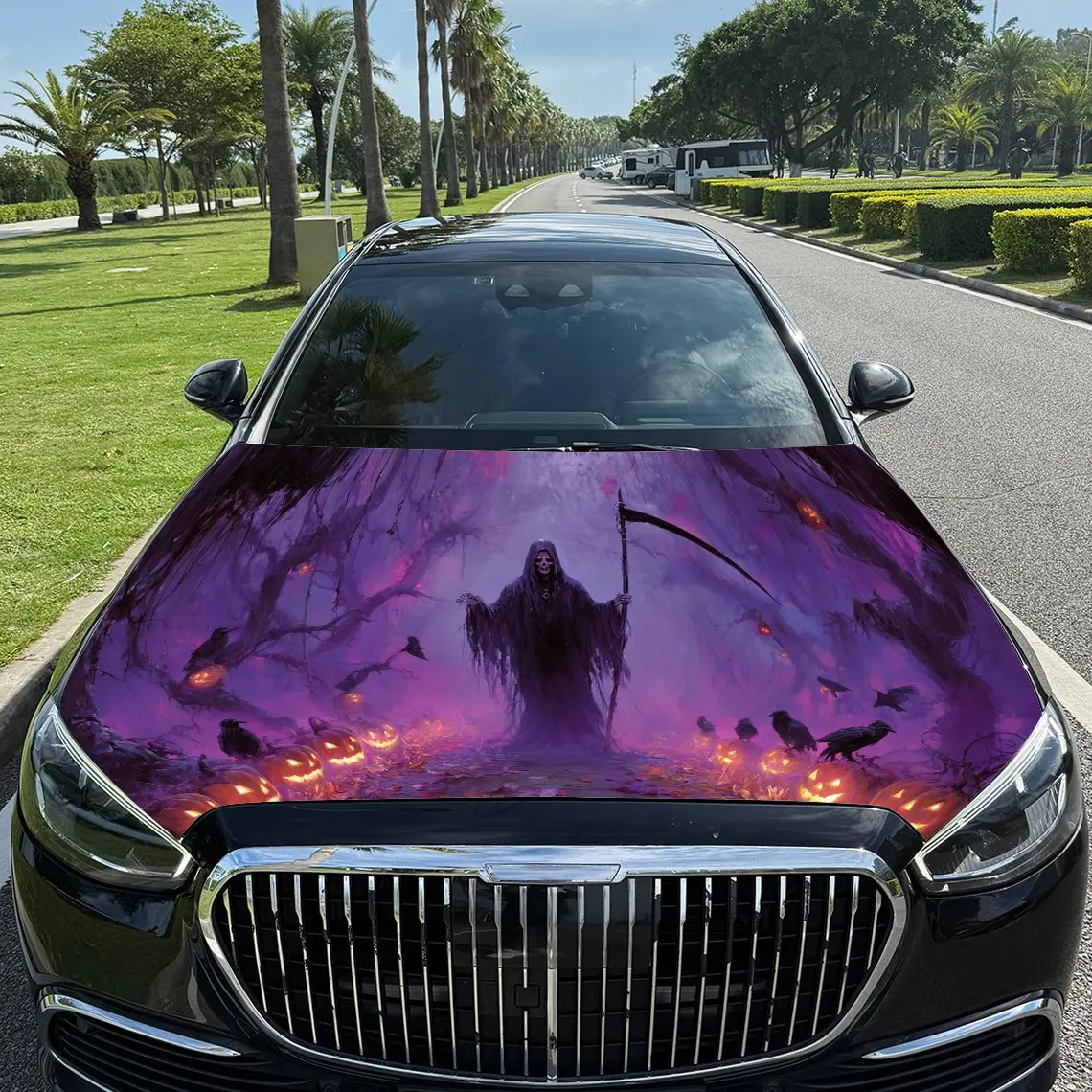 

Темно-фиолетовая автомобильная виниловая пленка Realm Grim Reaper, водонепроницаемая наклейка на капот автомобиля из ПВХ, самоклеящиеся устойчивые к царапинам наклейки для Engi