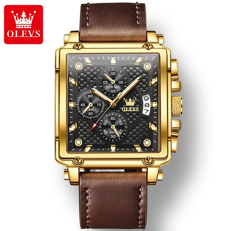 

OLEVS 9925, спортивные кварцевые часы, подарок, ремешок для часов из натуральной кожи, наручные часы с круглым циферблатом, хронограф, календарь, светящийся маленький второй