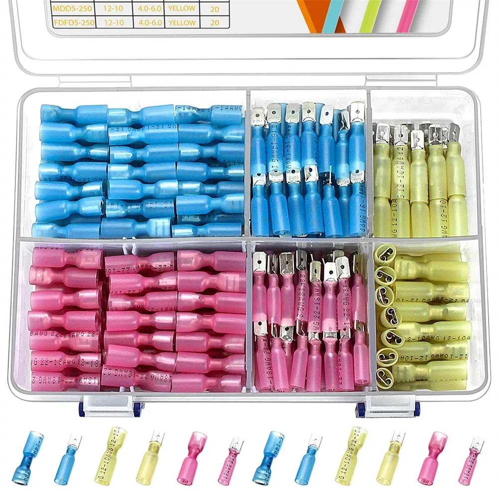 320 PCS Heat Shrink Spade Connectors Female and Male Terminals Insulated Quick Disconnect Wire Connectors Kit