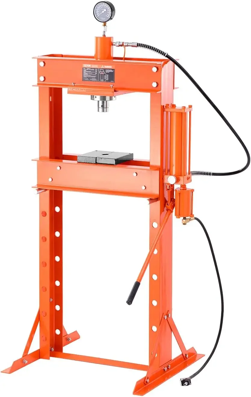 Hydraulic Shop Press, 30 T H-Frame Pneumatic Shop Press with Press Plate & Triangular Support, Stable Garage Floor Adjustable