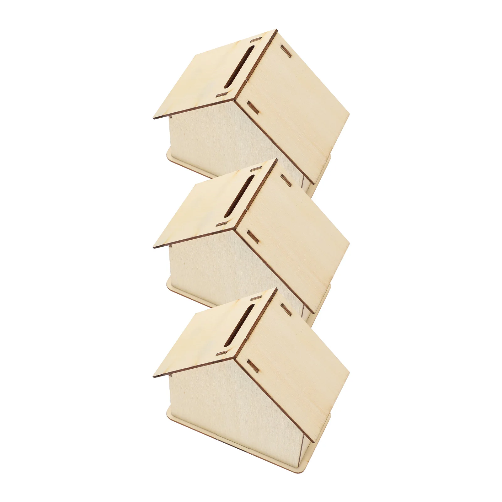 

3pcs House-Shaped Wooden Piggy Bank Diy Unfinished Kids Saving Pot Coin Storage Box Desktop Decoration Money Container For