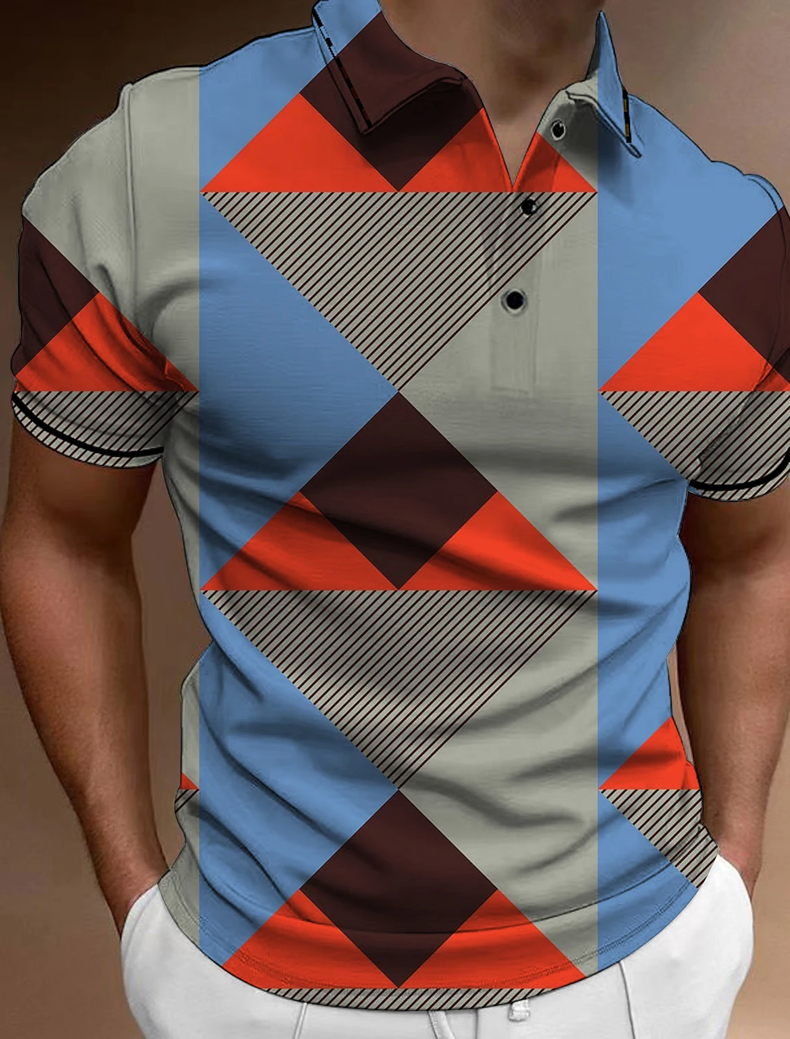 

Men's Striped Block Button Polo Shirts Casual Short Sleeves Men Male Polo Tee Shirt Mens Tops Street Mans Golf Clothing Clothes