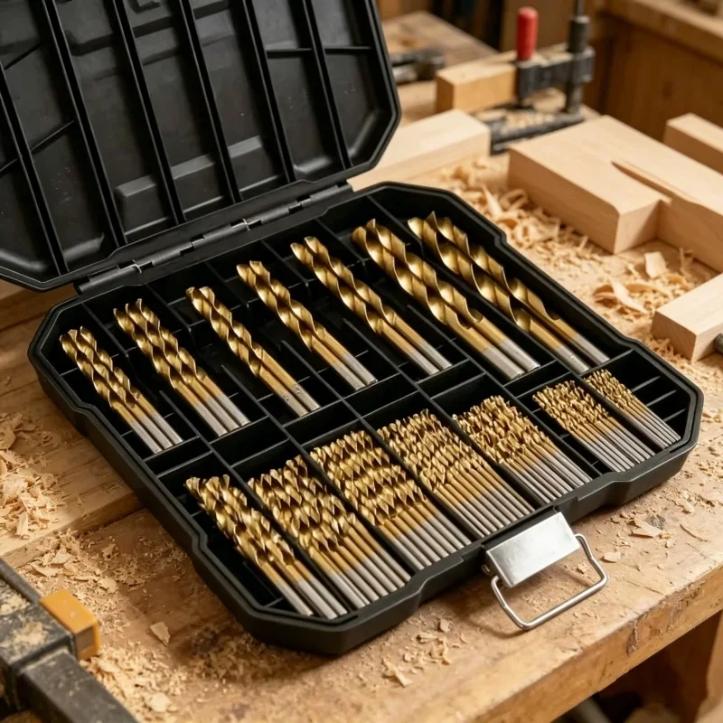 

99pcs Mixed Drill Bit Set Titanium Coated High Speed Durable Design For Metal Wood Plastic Aluminum Alloy Workshop Storage Tool