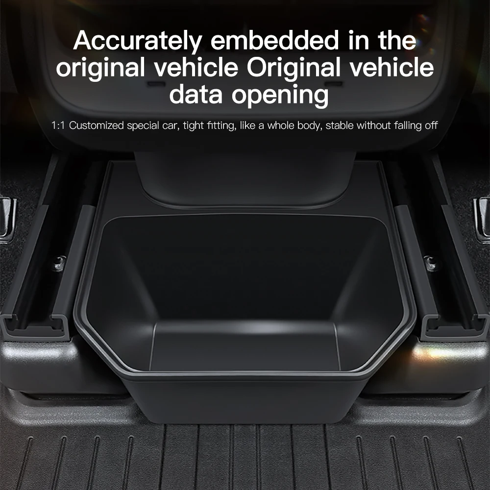 For Tesla Model Y Juniper TPE Rear Center Console Storage Box Organizer Box with Cover Trash Can Under Seat Car Accessories