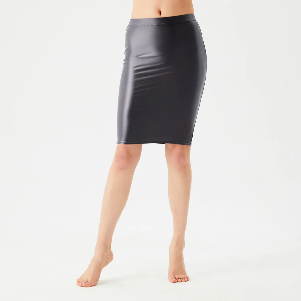 

Sexy Tight Fitting Transparent Oil iny Glossy Wrap around Skirt Large Size One Step Skirt 7083 Women's Base Layer Pants