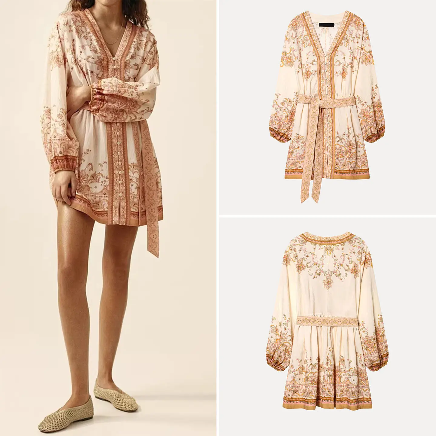 

Модное женское платье с V-образным вырезом в праздничном стиле, весна 2026, новинка, свободный крой, длинный рукав, на одной пуговице, для повседневной носки