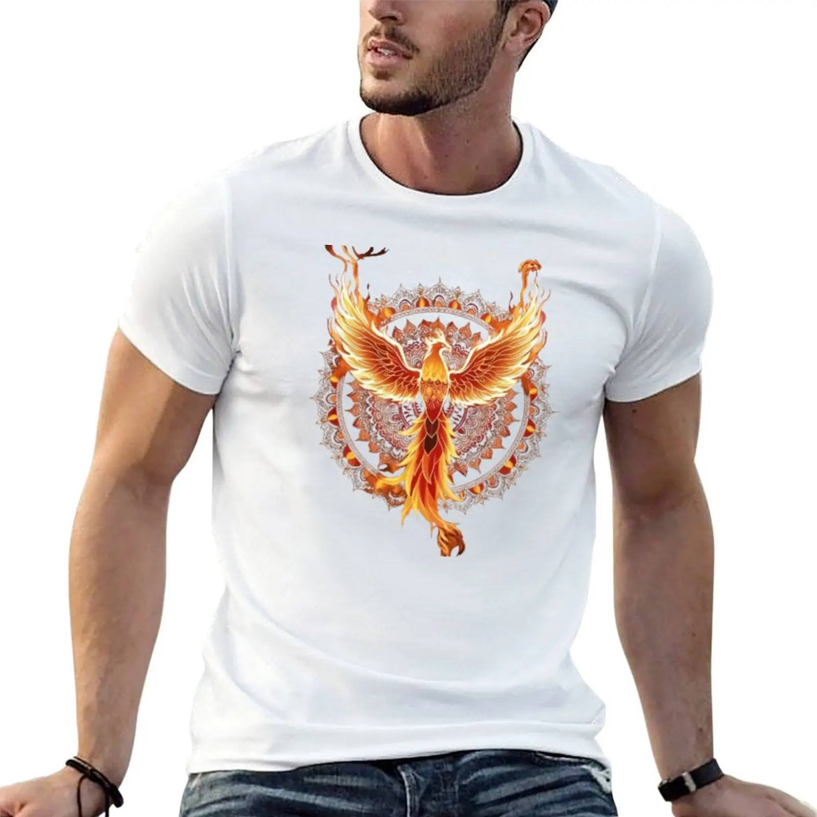 Phoenix Rebirth Mandala T-Shirt Fashion Print Casual Short Sleeve
