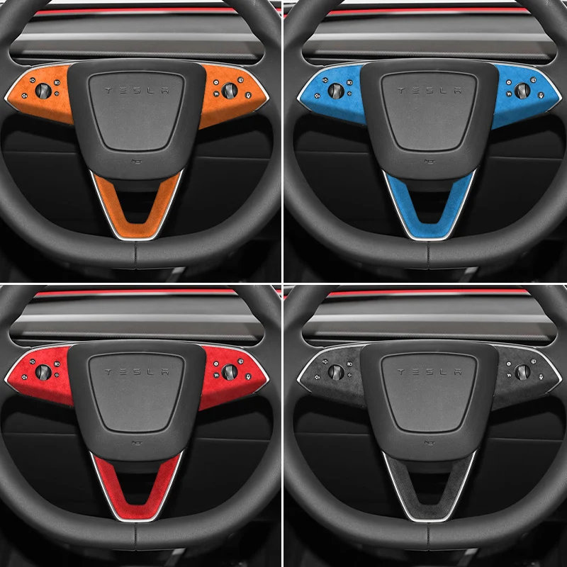 

Made of Alcantara For Tesla Model 3（2024-）Steering Wheel Trim Frame Protection Sticker Car Interior Tuning Accessories