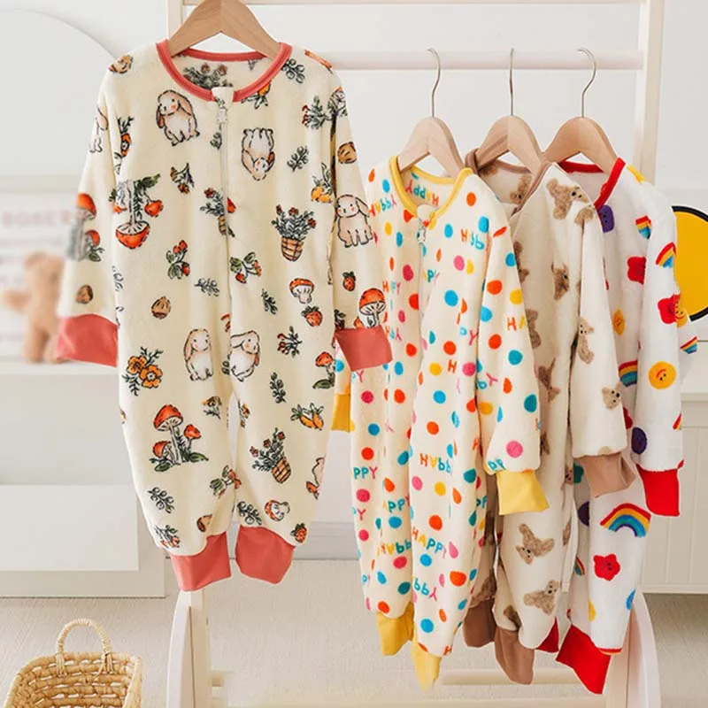 Kids Flannel Blanket Sleepers Cartoon Rainbow Split Leg Pajamas Toddler Warm Winter Sleepwear Blanket Bodysuit for Boy Girl 4-6Y