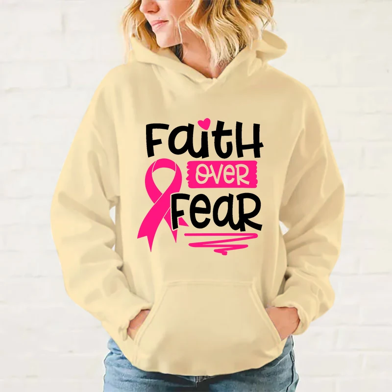 Hoodie wanita model baru, Hoodie mode wanita, atasan Pullover kasual, lengan panjang, kaus takut, Faith, kanker, baru