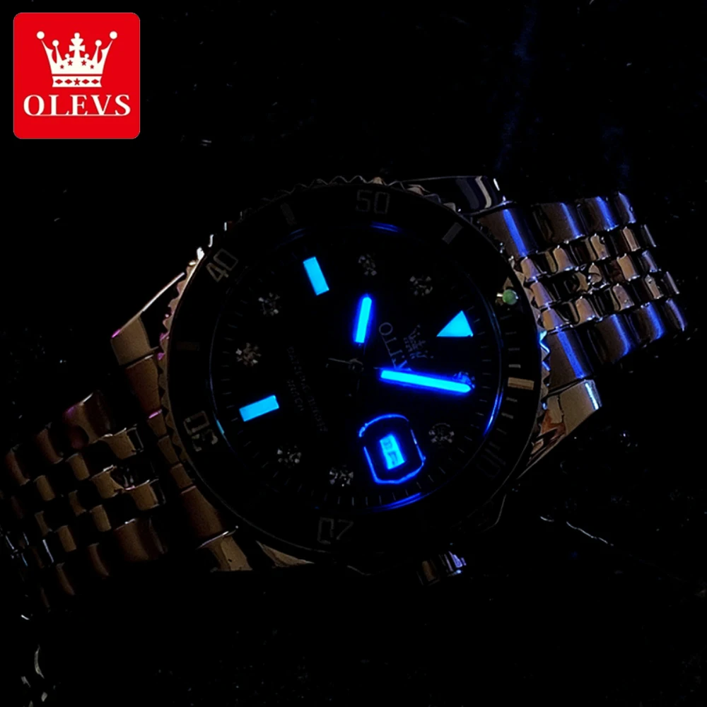 OLEVS Top Marke Herrenuhren Trend Mode Feiner Stahl Original Quarz Armbanduhr Wasserdicht Leuchtendes Großes Datum Taucher Lünette 9809