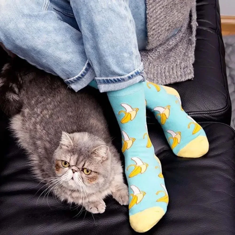 

5 Pairs Men Middle Tube Socks Fun Casual Business Socks Colorful Halloween Animal Vintage Happy Woman Cotton Socks