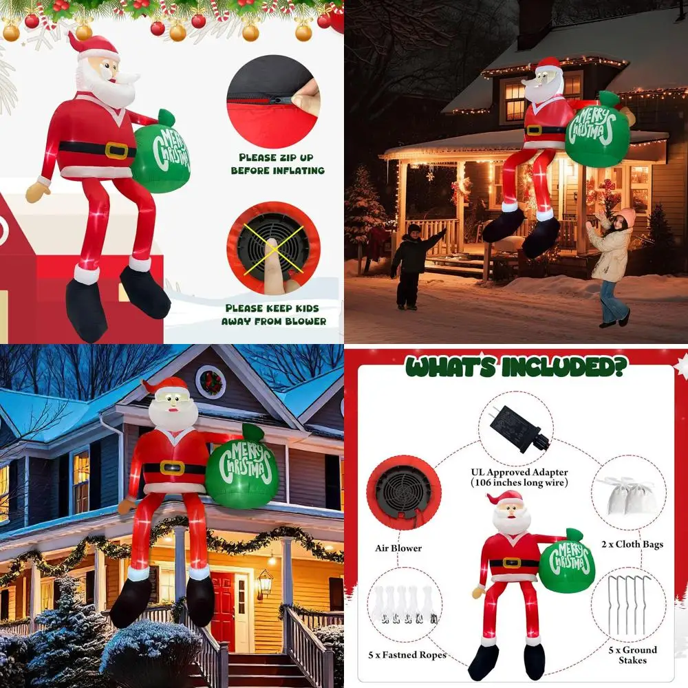 

Giant Climbing Santa Inflatable Outdoor Christmas Decoration with LED Lights for Lawn Yard Xmas Decor