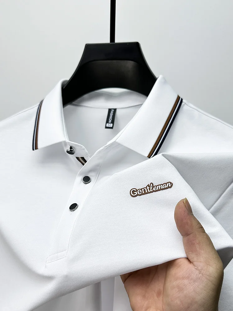 High-quality Summer Mercerized Man Cotton Lapel POLO Shirt Business Casual Hot Stamping Ice Silk Quality Short-sleeved T-shirt