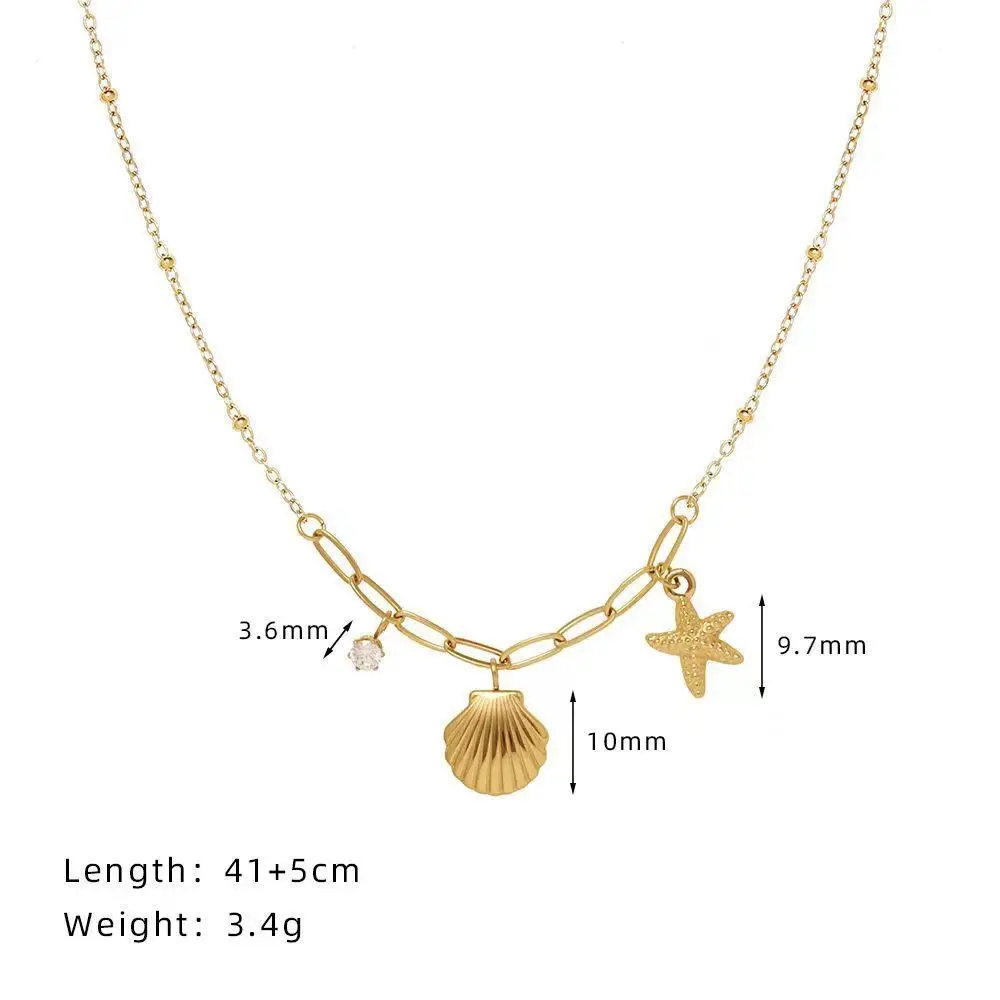 316L Stainless Steel Starfish Shell Zircon Pendant Necklace For Women Fashion New Gift Gold Color Neck Chain Jewelry