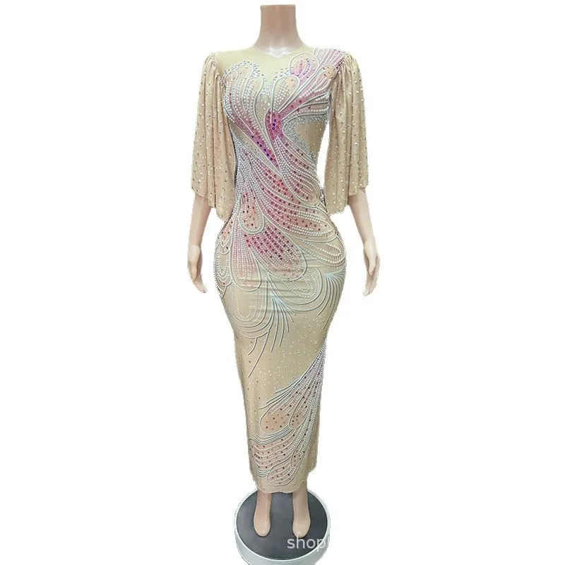 

Luxury Rhinestone Temperament Socialite Dress Company Annual Meeting Host Dress Adult Model Catwalk Trendy Clothes Party Dresses