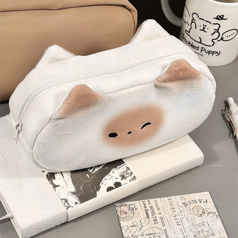 Japanese Cute Cartoon Toast Cat Kawaii Plush Pencil Bag Back To School Study Stationery School Supplies Pencil Cases Cute Bag