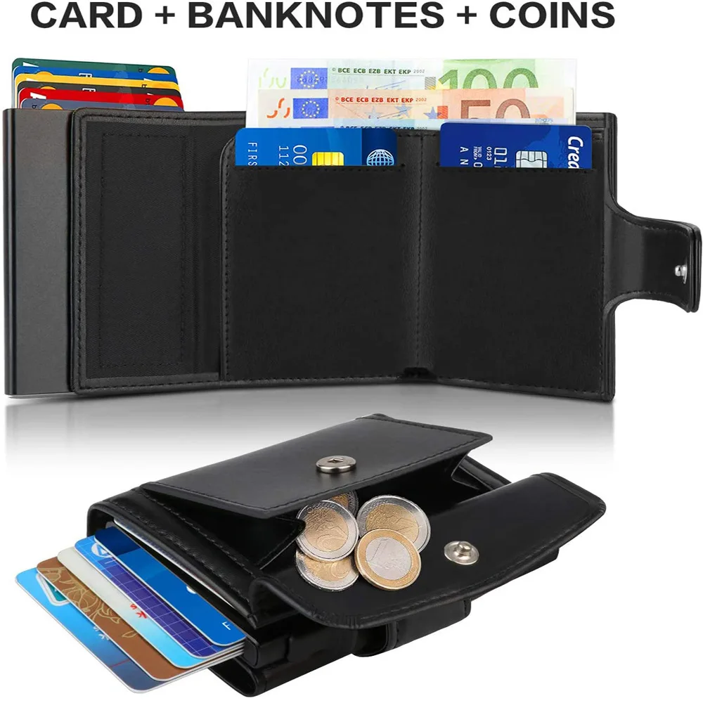 RFID PU-Leder Herren-Geldbörsen Modische Kartenhalter Dreifach Gefaltete Geldbörse Geldtaschen Smart Slim Dünne Münzfach-Geldbörse – Detail 4