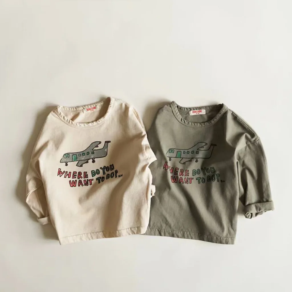 2026 Autumn New Baby Long Sleeve T Shirts Children Cartoon Letter Print Loose Tops Kids Tee Boy Girl Infant Cotton T Shirts