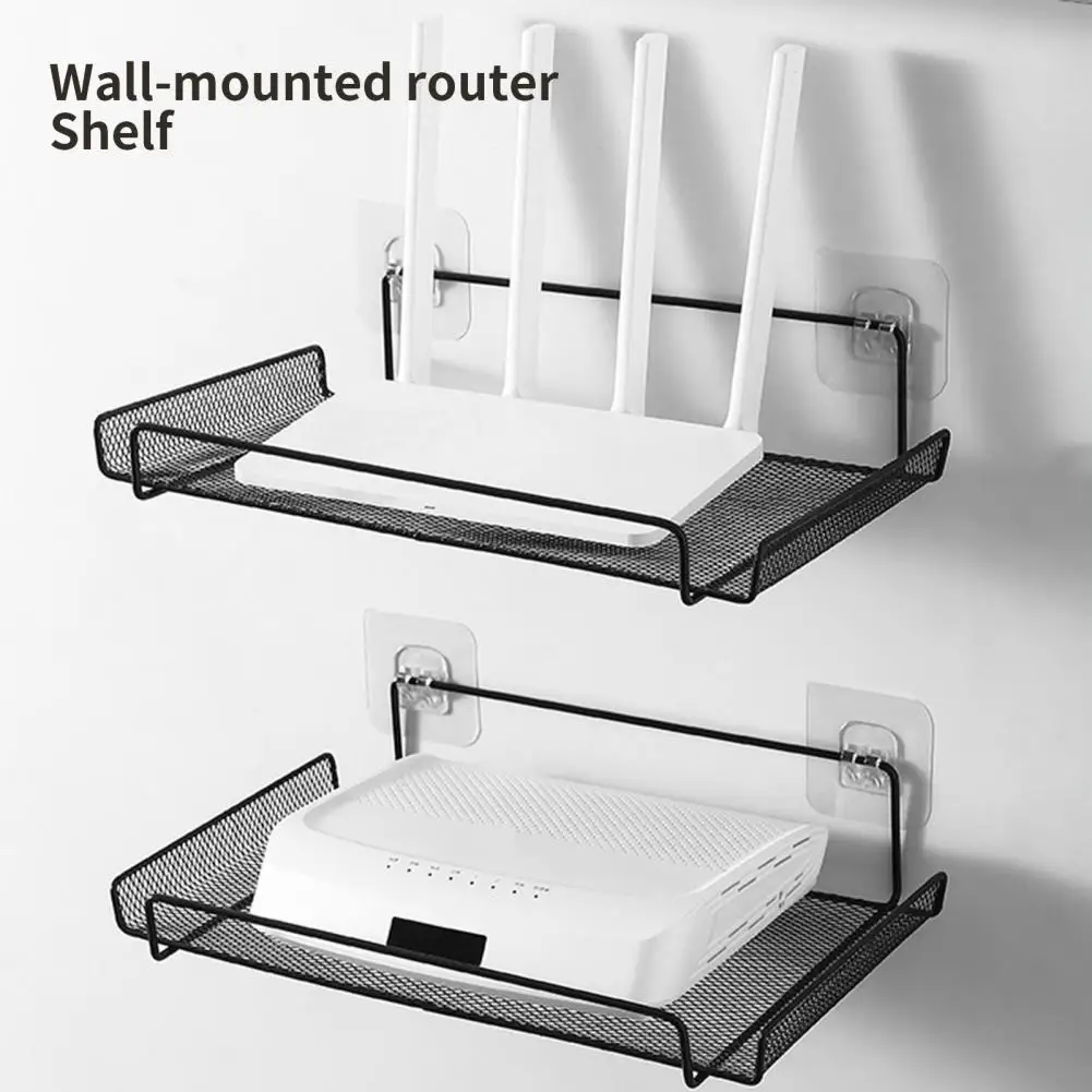 1 Set Storage Shelf Wall-mounted Punch Free Living Room Wall Wifi Router Set-Top Box Organizer Rack Home Decoration