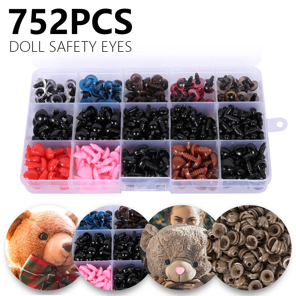 752/1504PCS DIY Craft Button Eyes Safety Doll Eyes Sewing Beads Toy Bear Eyes Nose Craft Clothing Sewing Accessories Supplies