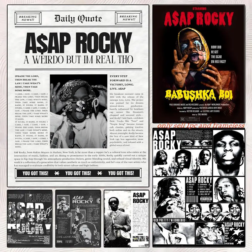 Rapping Rock A-A$AP A-ASAP Rocky Poster Self-adhesive Painting with prints Home bedroom living room decoration