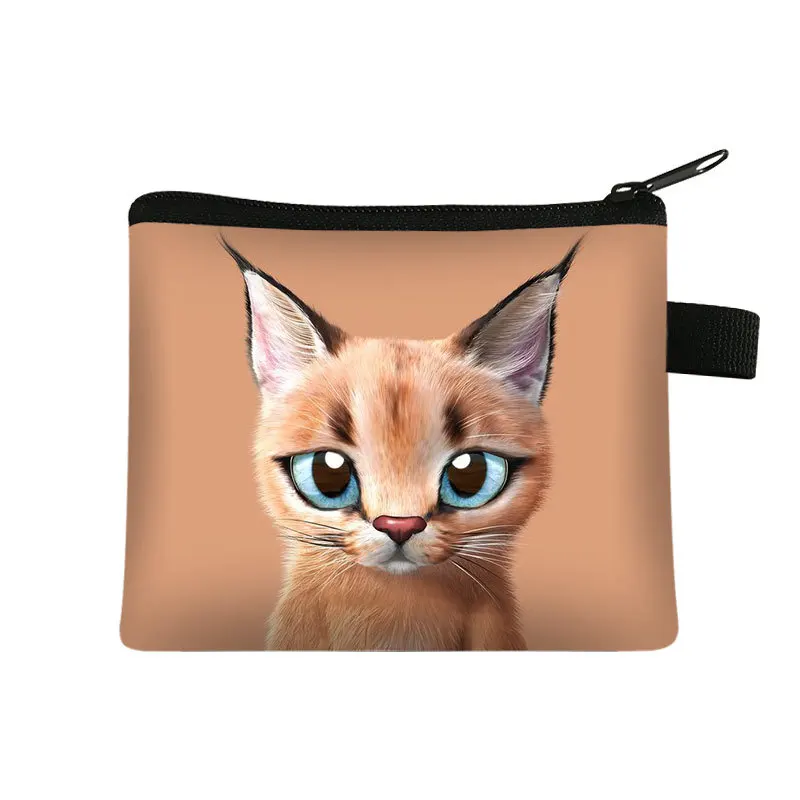 Portefeuille imprimé chat mignon pour enfants, sac à cartes portable pour étudiants, sac de rangement pour pièces de monnaie et clés, sac à main de