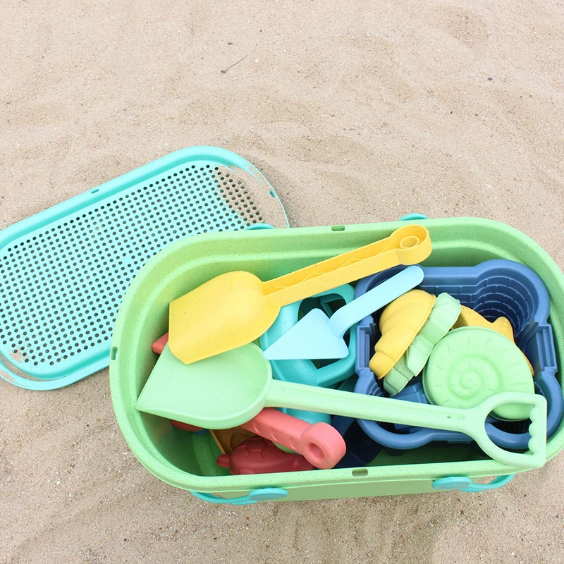 Zabawki na plażę zamek dla dzieci duży torba plażowa piasek foremka łopatki grabki piasek narzędzia do kopania słomka mięta zielona 20 szt