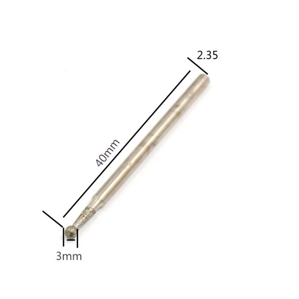 5 Pcs 0.5mm-3mm Spherical Rotating Diamond Drill Bits A 2.35mm Handle Glass Carving Grinding Carving Polishing Drill Bit Set