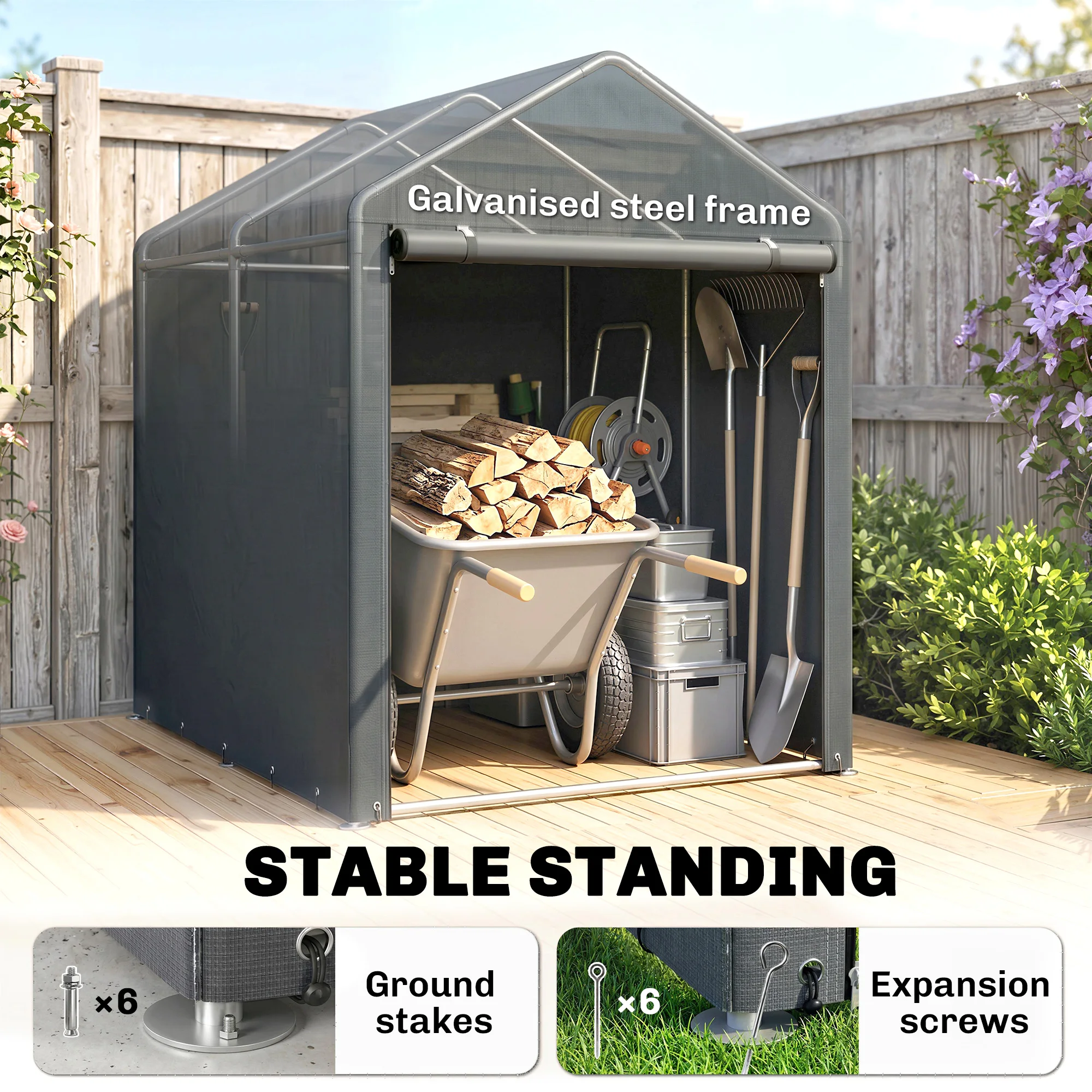 1.2 X 1.8m Portable Garden Storage Shed for Motorbikes, Garden Tools, Bikes