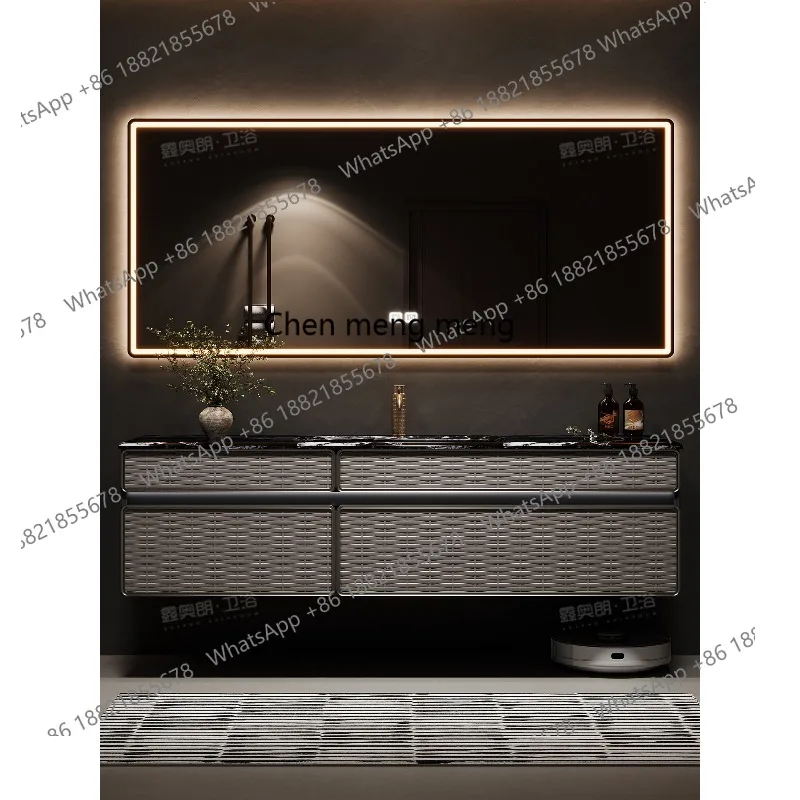 

Italian light luxury oak bathroom cabinet combination solid wood bathroom washbasin