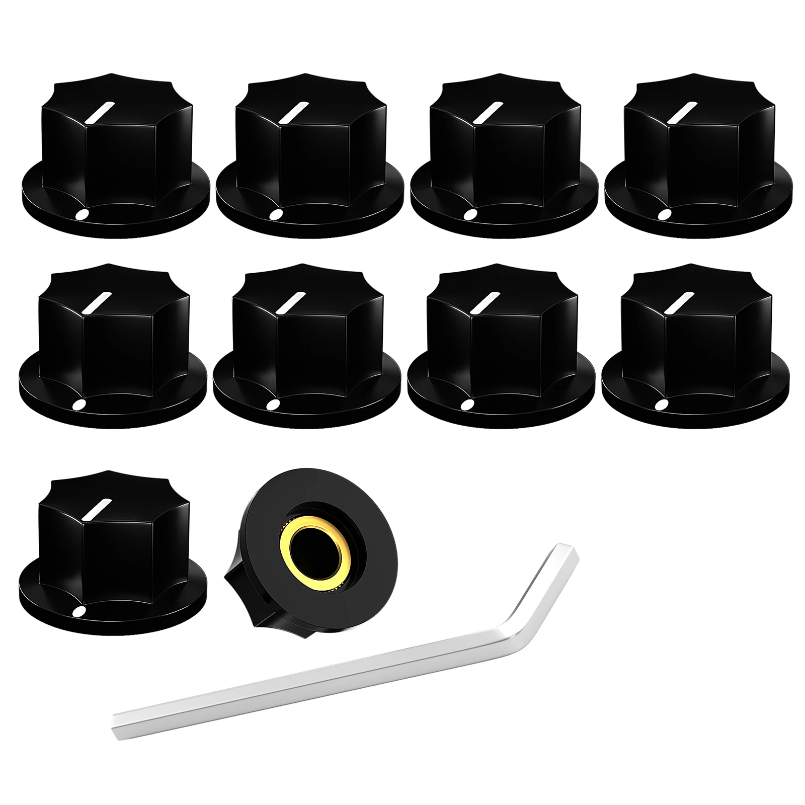 DAIERBUMP 10PCS Czarne pokrętło AMP w stylu MXR 6,35MM Pokrętła potencjometru gitarowego Mosiężna wkładka do pokręteł pedałów efektów gitarowych
