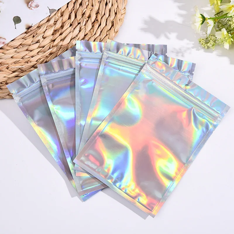 10-200PCS Laser Ziplock Bags Resealable Plastic Pouches for Earrings Necklace Cell Phone Cases Cosmetic Gift Packaging