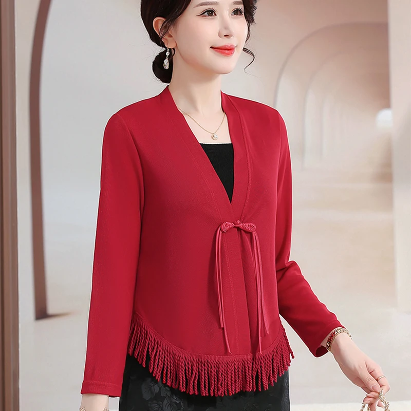 Cardigan de style chinois à la mode pour femmes, pull-over, manteau, châle, vêtements d'extérieur, printemps, automne, nouveau, rue, tout haut féminin, 5XL, 2024